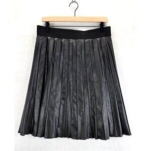 Alfani Black Pleated Mini Skirt Faux Leather 20" Lgth Sz10 Flare Circle Punk